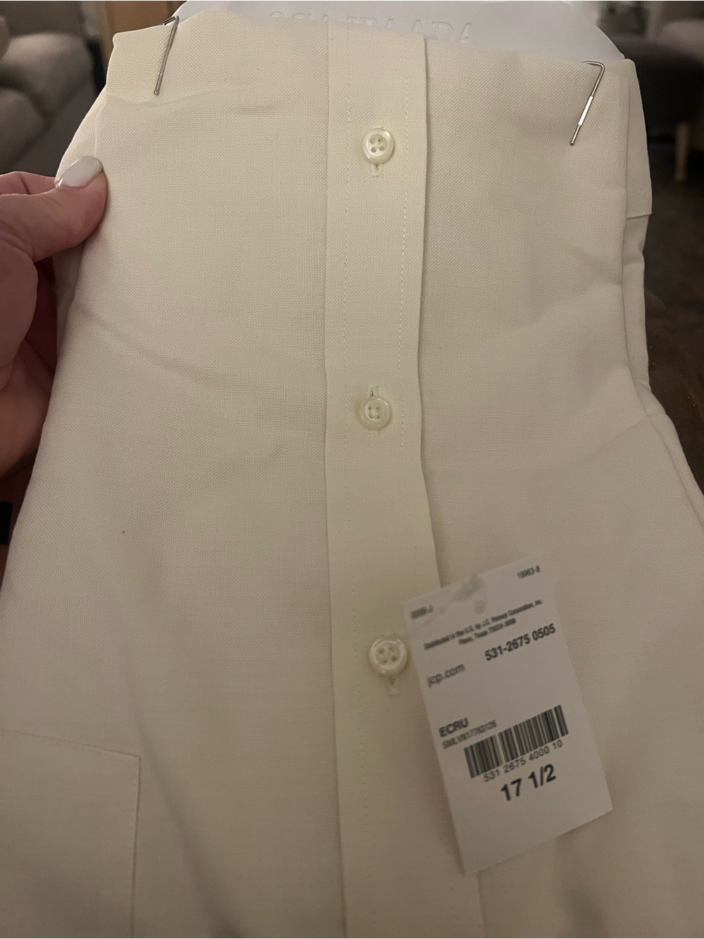 NWT Stafford Men's Short Sleeve Button-Down Oxford in Cream - Regular fit 17.5 - Picture 5 of 5